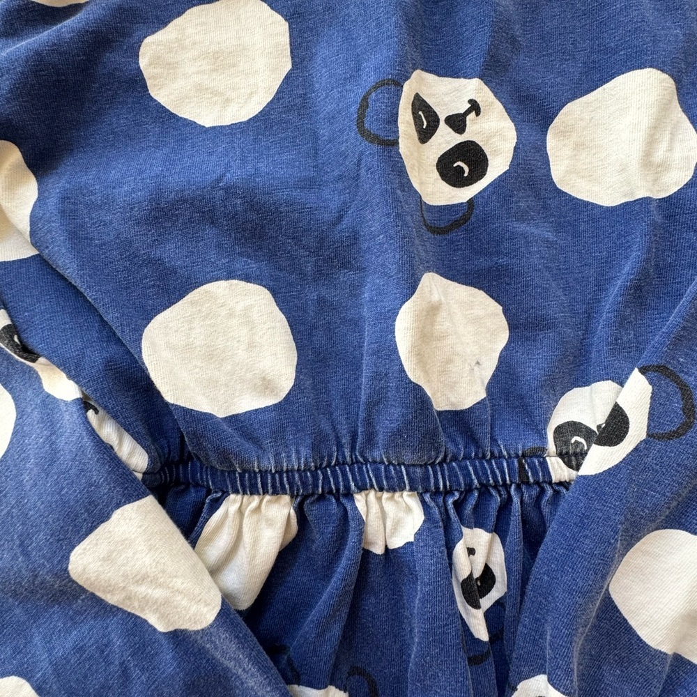 Hanna Andersson Girls Panda Print Play Dress 120 6-7 Blue Long Sleeve Cotton - Picture 3 of 5